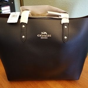 Coach Town Tote Black Leather w/ Gold Hardware NWT